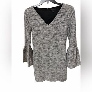 Banana Republic Tweed Bell Sleeve Shift Dress Black White Lined Small